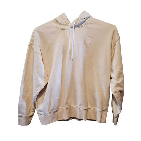 Peloton Logo Cream Pullover Hoodie L 100% Cotton Made In Vietnam - Picture 1 of 6